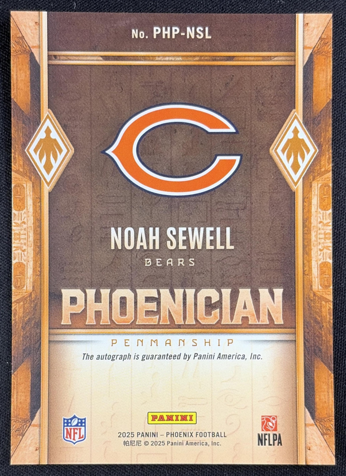 Noah Sewell 2025 Panini Phoenix Phoenician Penmanship Bears