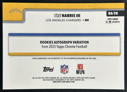 Tre Harris III 2025 Chrome Sapphire Rookie Auto Orange Refractor /25 Chargers back
