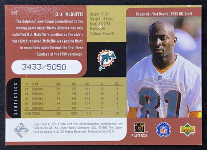 O.J. McDuffie 1998 SPx Finite Radiance /5050 Dolphins