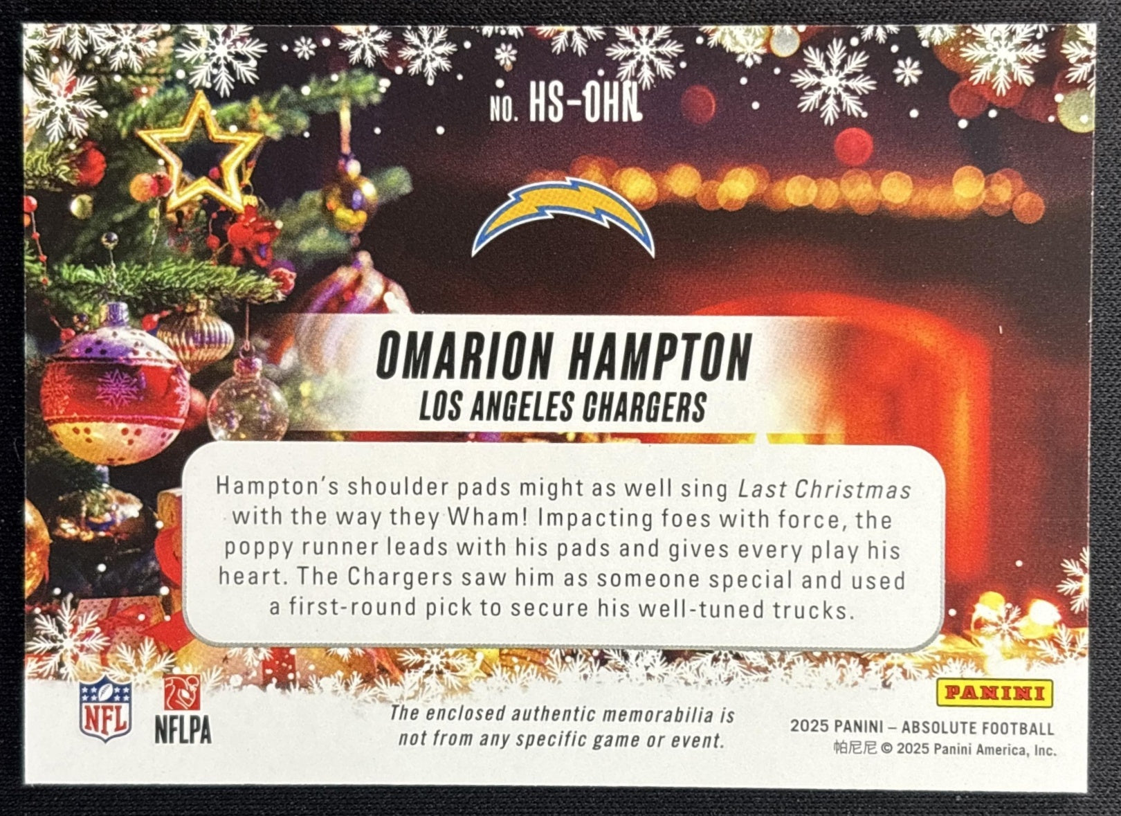 Omarion Hampton 2025 Panini Absolute Holiday Suit Chargers
