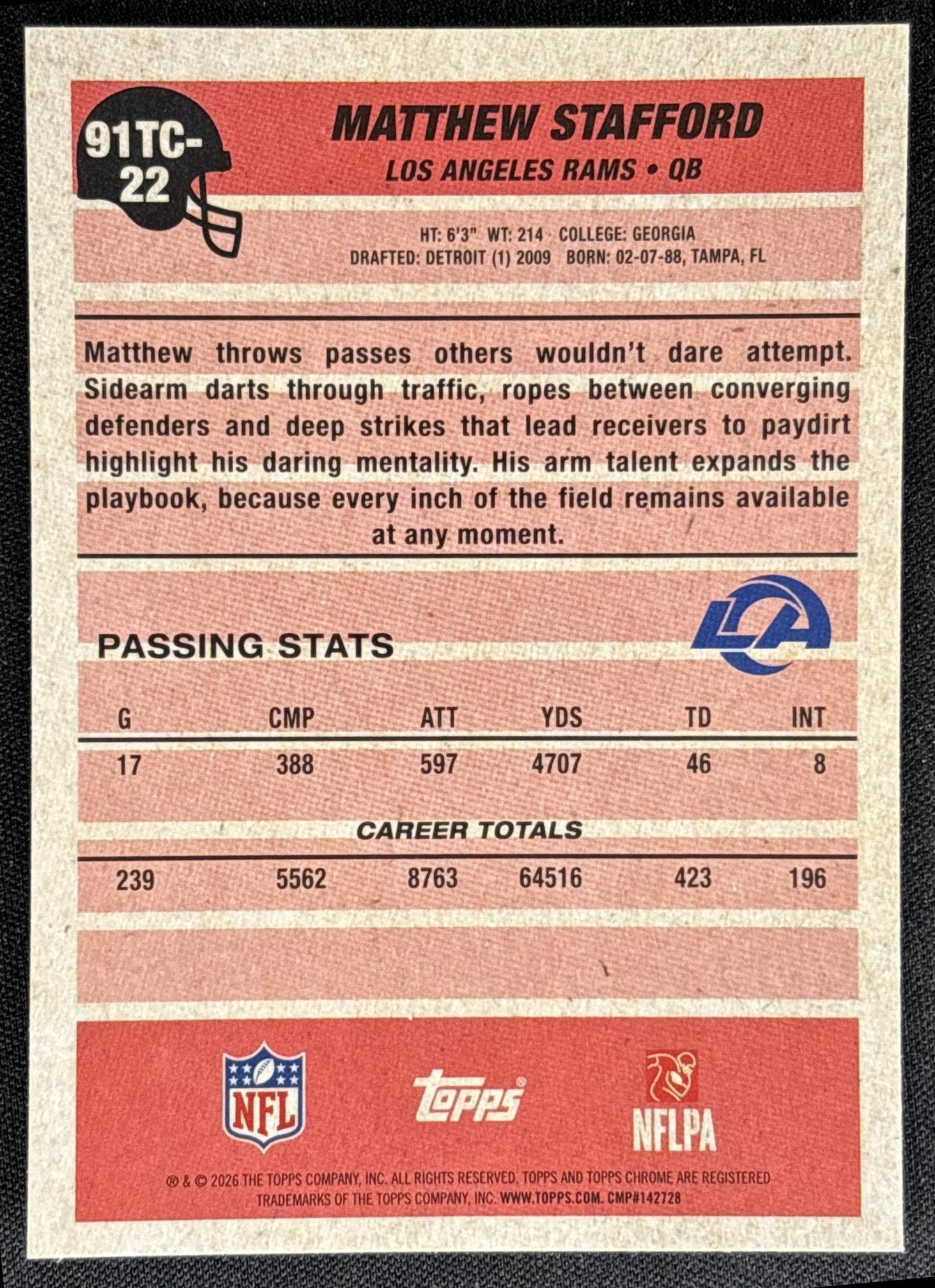 Matthew Stafford 2026 Topps 1991 Chrome Mojo Refractor Rams