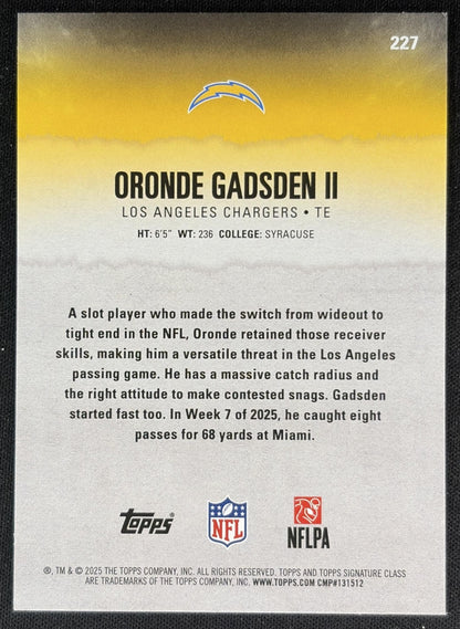 Oronde Gadsden II 2025 Topps Signature Class Rookie Green & Purple Foil Chargers back