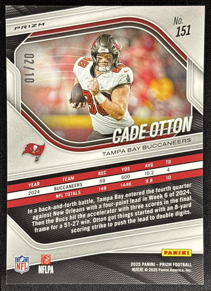 Cade Otton 2025 Panini Prizm No Huddle Neon Green /10 Buccaneers - back