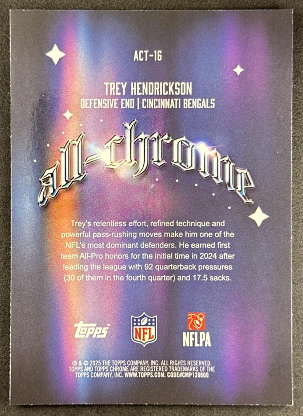 Trey Hendrickson 2025 Topps Chrome All Team Pink Refractor /250 Bengals back