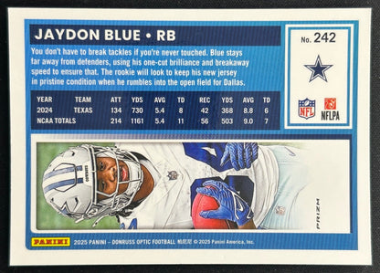 Jaydon Blue 2025 Panini Donruss Optic Rated Rookie Purple Shock Prizm Cowboys Sports Trading Cards