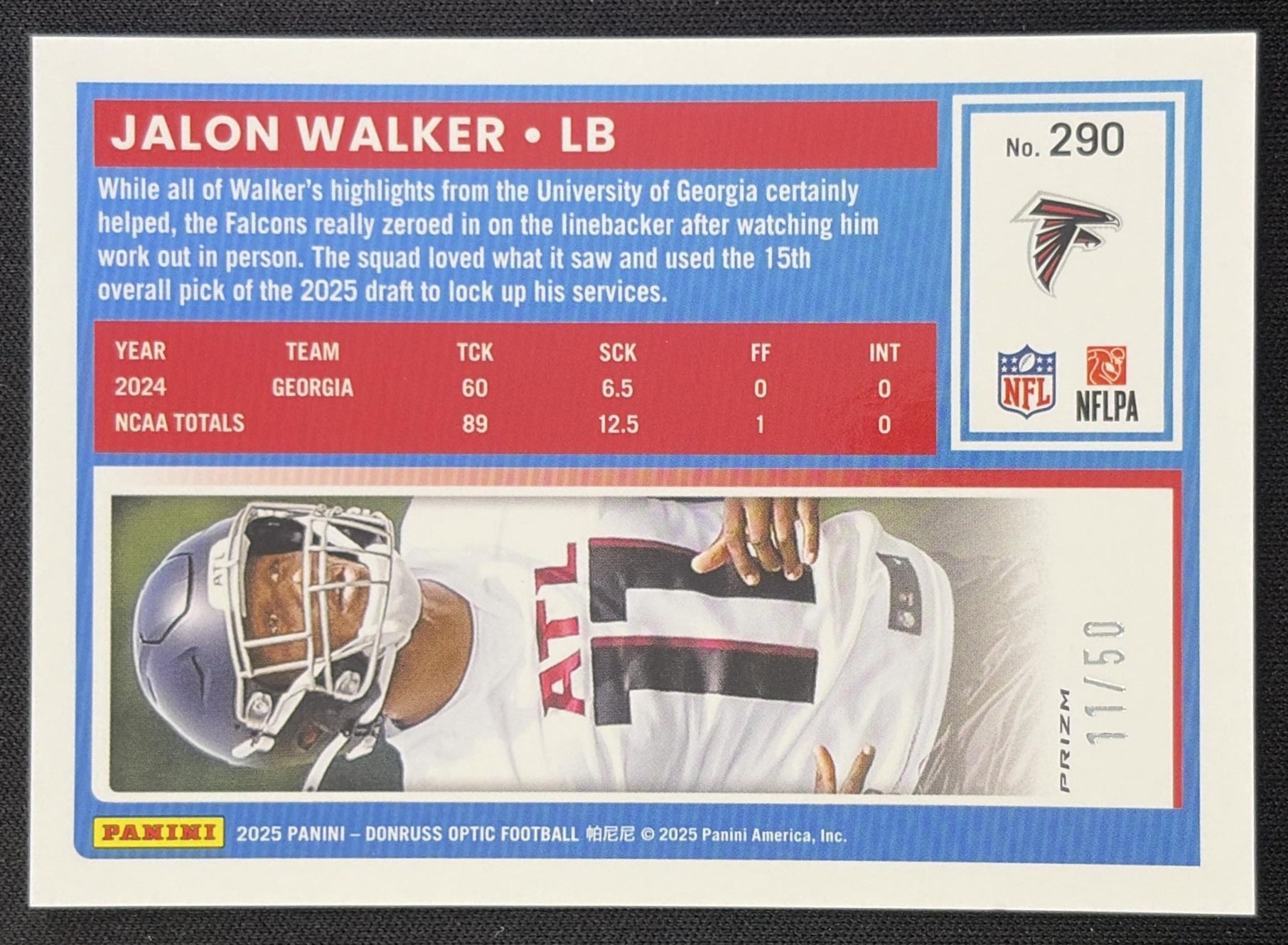 Jalon Walker 2025 Panini Donruss Optic Rated Rookie Lime Green Prizm /50 Falcons Atlanta Falcons