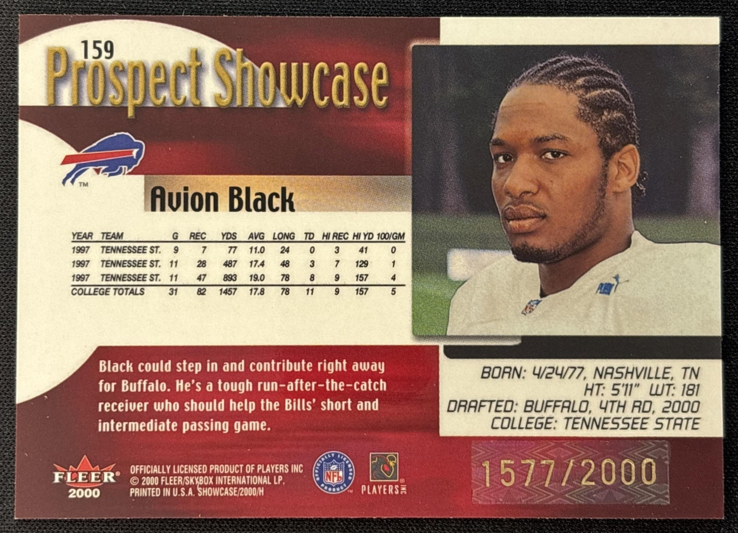 Avion Black 2000 Fleer Showcase /2000 Bills