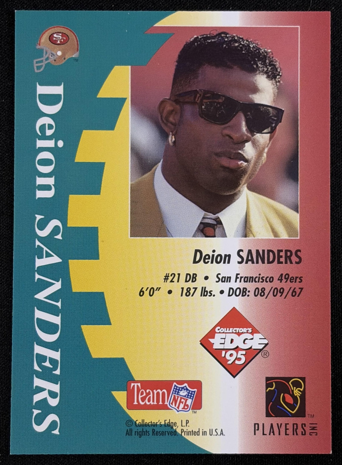 Deion Sanders 1997 Collector's Edge Excalibur Game Gear /700 Cowboys - back