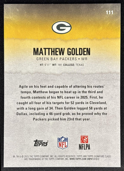 Matthew Golden 2025 Topps Signature Class Rookie Packers back