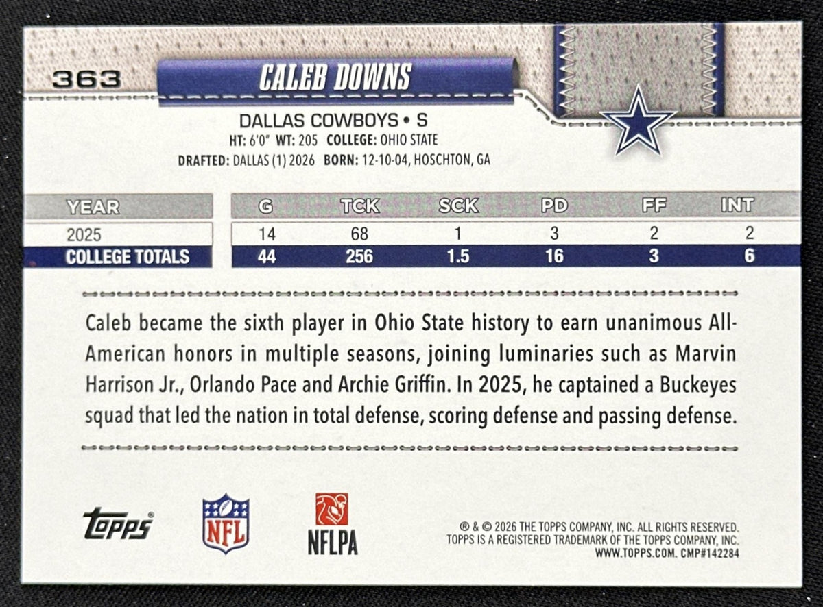 Caleb Downs 2026 Topps Flagship Fanatics Foil Cowboys