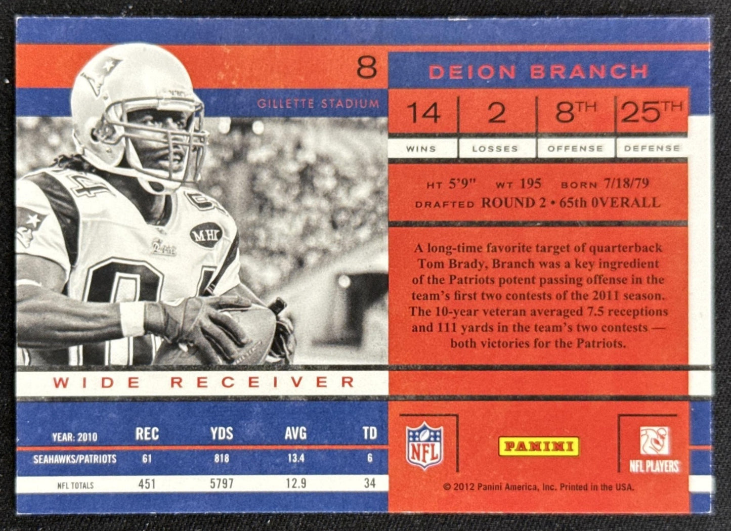 Deion Branch 2012 Panini Contenders Season Ticket Patriots Sports Trading Card