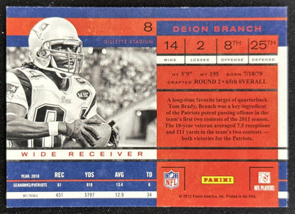 Deion Branch 2012 Panini Contenders Season Ticket Patriots Sports Trading Card