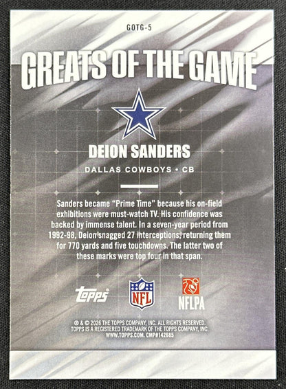 Deion Sanders 2026 Topps Flagship Greats Of The Game Cowboys