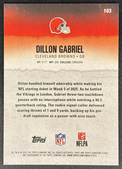Dillon Gabriel 2025 Topps Signature Class Rookie Blue & Yellow Foil Browns - Back