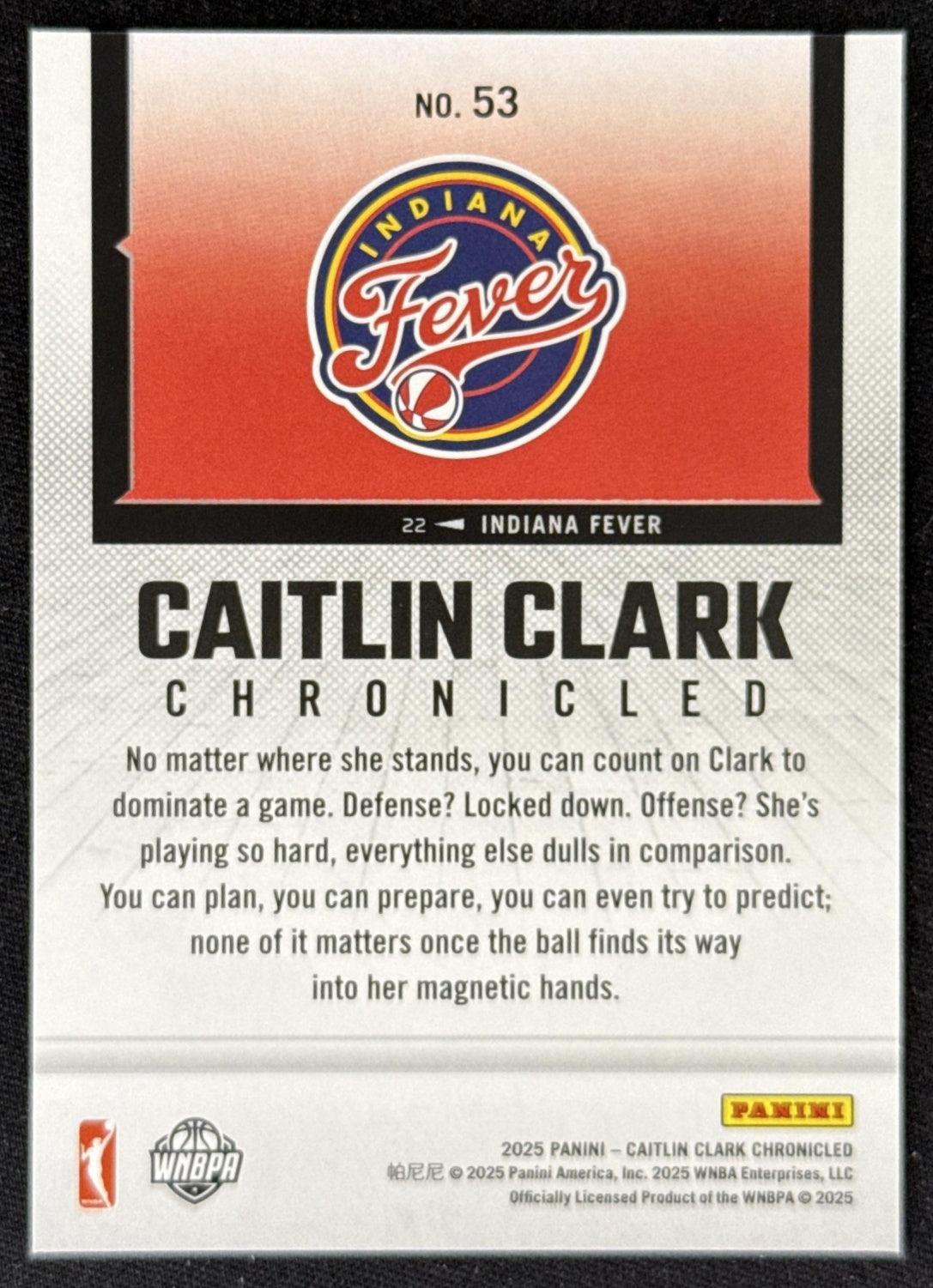 Caitlin Clark 2025 Panini Chronicled Life Style Fever 53 Sports Trading Card