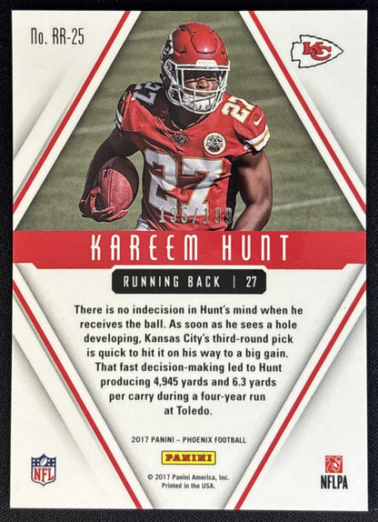 Kareem Hunt 2017 Panini Phoenix Rookie Rising Pink /199 Chiefs back