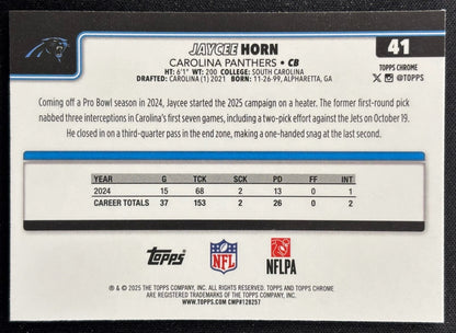 Jaycee Horn 2025 Topps Chrome Football Leather Refractor Panthers Sports Trading Cards