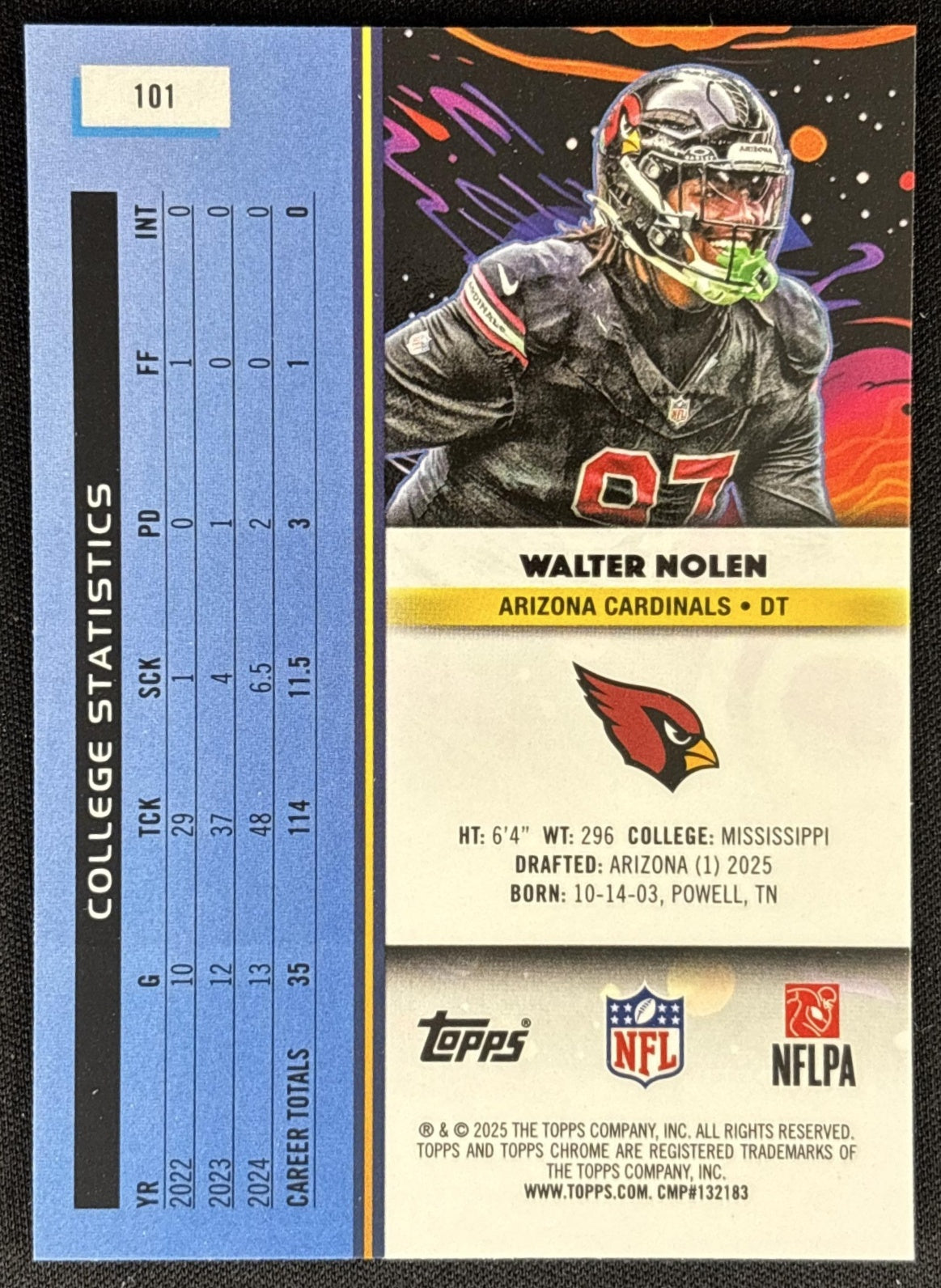 Walter Nolen 2025 Topps Cosmic Chrome Cardinals