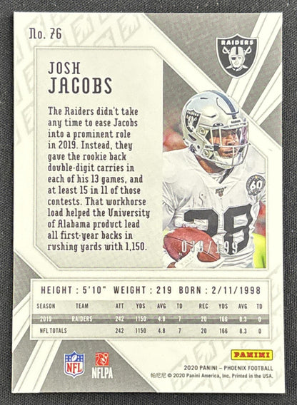 Josh Jacobs 2020 Panini Phoenix Pink /199 Raiders