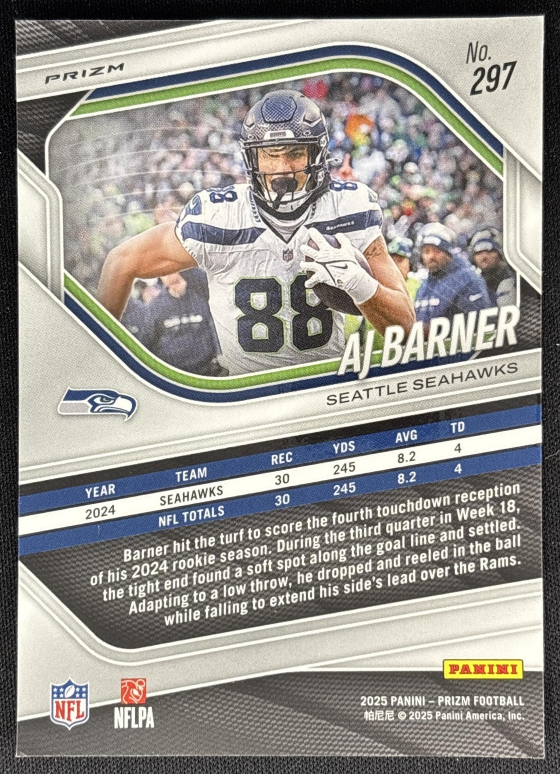 AJ Barner 2025 Panini Prizm Red White Blue Seahawks