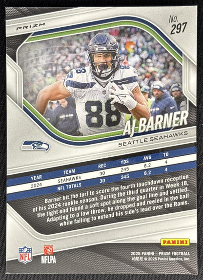 AJ Barner 2025 Panini Prizm Red White Blue Seahawks