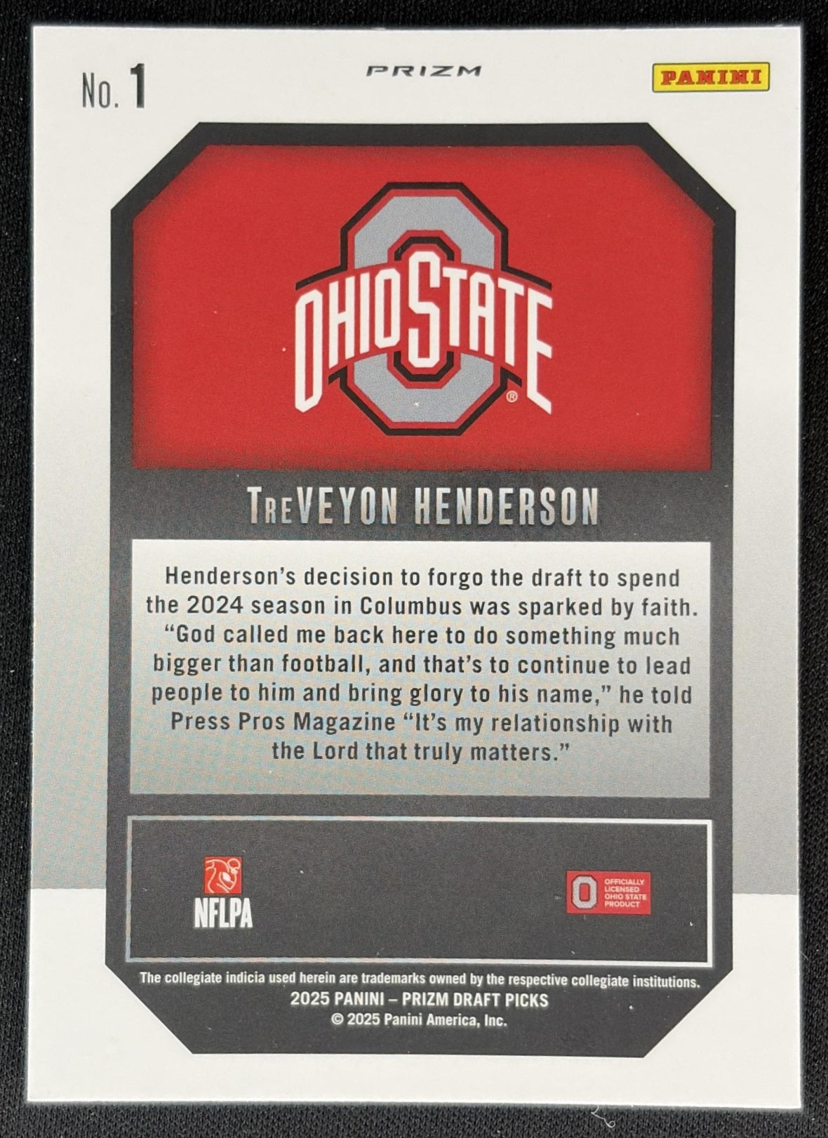 TreVeyon Henderson 2025 Panini Prizm Draft Picks New Recruits Red Ice Patriots Back