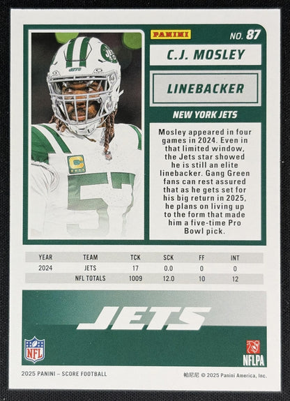 C.J. Mosley 2025 Panini Score Lava /799 Jets back