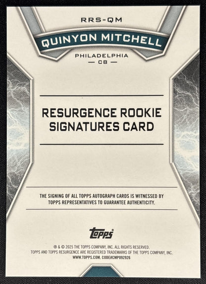 Quinyon Mitchell 2024 Topps Resurgence Rookie Signature Aqua Surge /249 Eagles