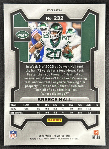 Breece Hall 2023 Panini Prizm Silver Jets Sports Trading Card