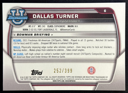 Dallas Turner 2022 University Chrome Purple Mini Diamond Refractor /399 Crimson Tide back
