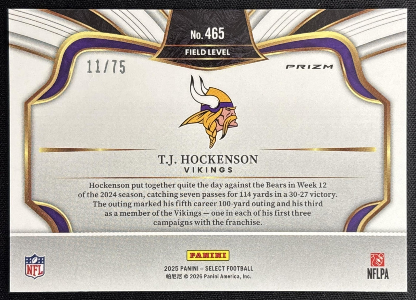 T.J. Hockenson 2025 Panini Select Field Level Blue Prizm /75 Vikings Sports Trading Cards