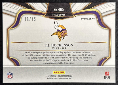T.J. Hockenson 2025 Panini Select Field Level Blue Prizm /75 Vikings Sports Trading Cards