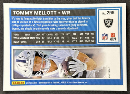 Tommy Mellott 2025 Panini Donruss Optic Rated Rookie Stars Prizm Raiders Sports Trading Card