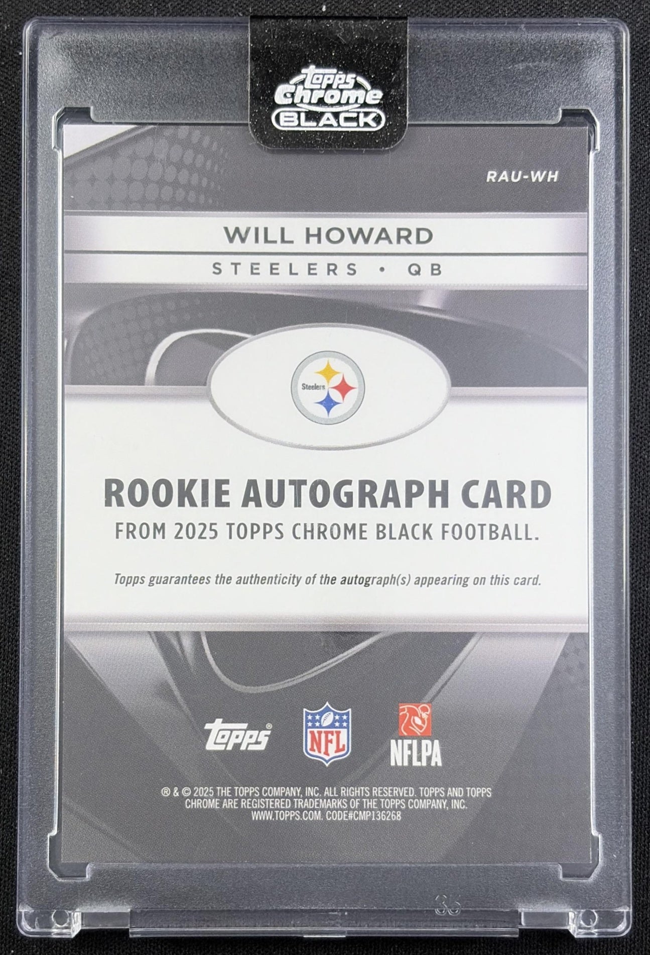 Will Howard 2025 Topps Chrome Black Rookie Auto Blue Refractor /150 Steelers