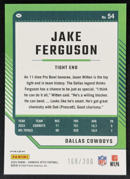 Jake Ferguson 2024 Panini Donruss Optic Wave /300 Cowboys Back