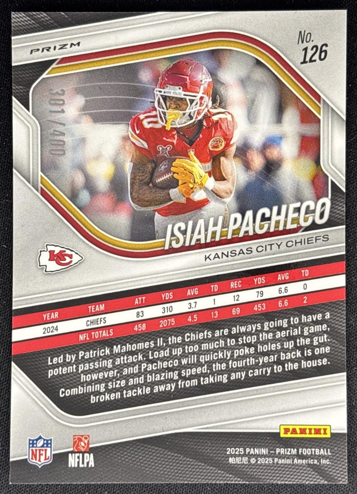 Isiah Pacheco 2025 Panini Prizm Pandora /400 Chiefs Sports Trading Cards