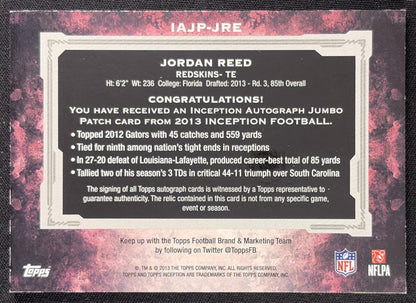 Jordan Reed 2013 Topps Inception Auto Jumbo Patches Green /75 Redskins Sports Trading Card