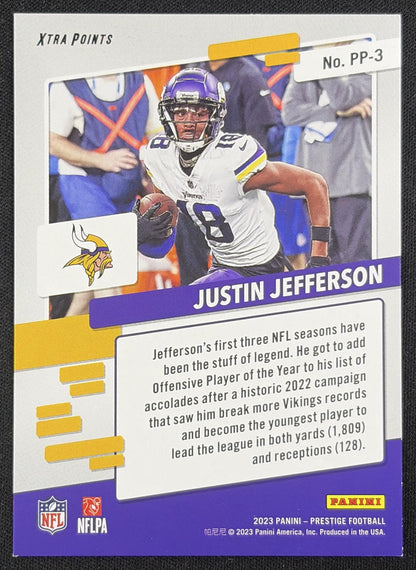 Justin Jefferson 2023 Panini Prestige Prestigious Pros Xtra Points Red /399 Vikings