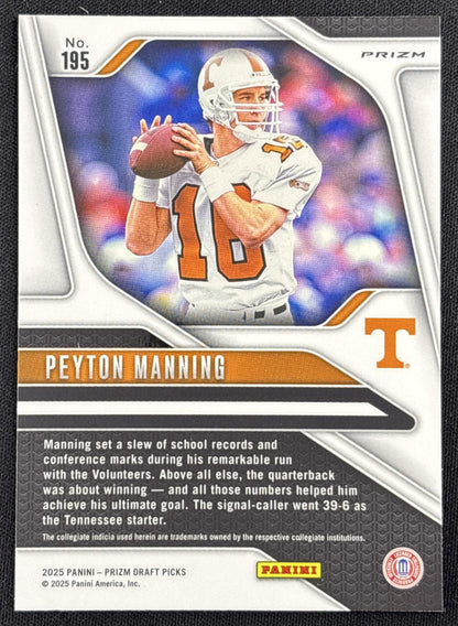 Peyton Manning 2025 Panini Prizm Draft Picks Gold Ice Volunteers