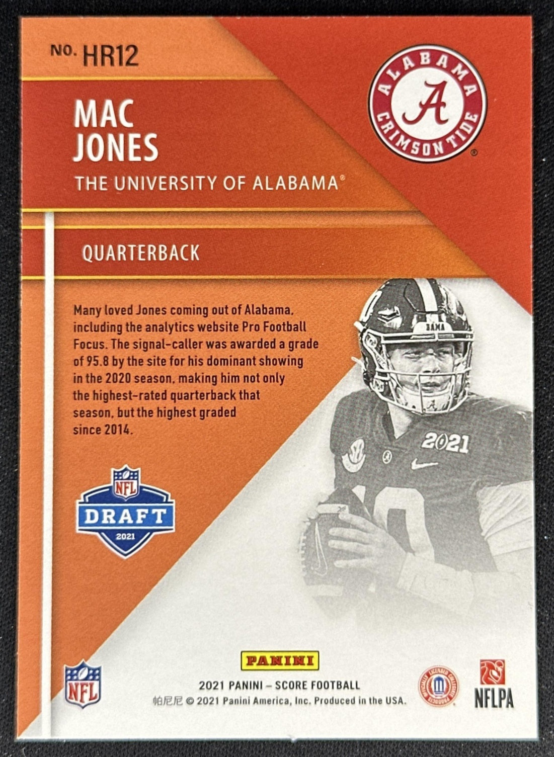 Mac Jones 2021 Panini Score Hot Rookies Crimson Tide back