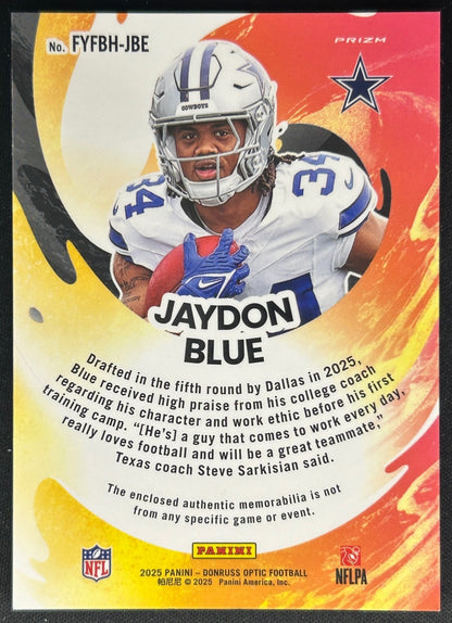 Jaydon Blue 2025 Panini Donruss Optic First Year Fresh Cowboys Sports Trading Cards