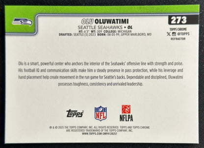 Olu Oluwatimi 2025 Topps Chrome Refractor Seahawks Sports Trading Cards