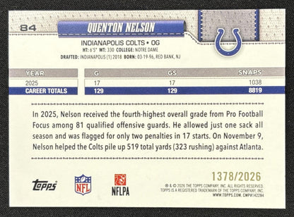 Quenton Nelson 2026 Topps Gold /2026 Colts
