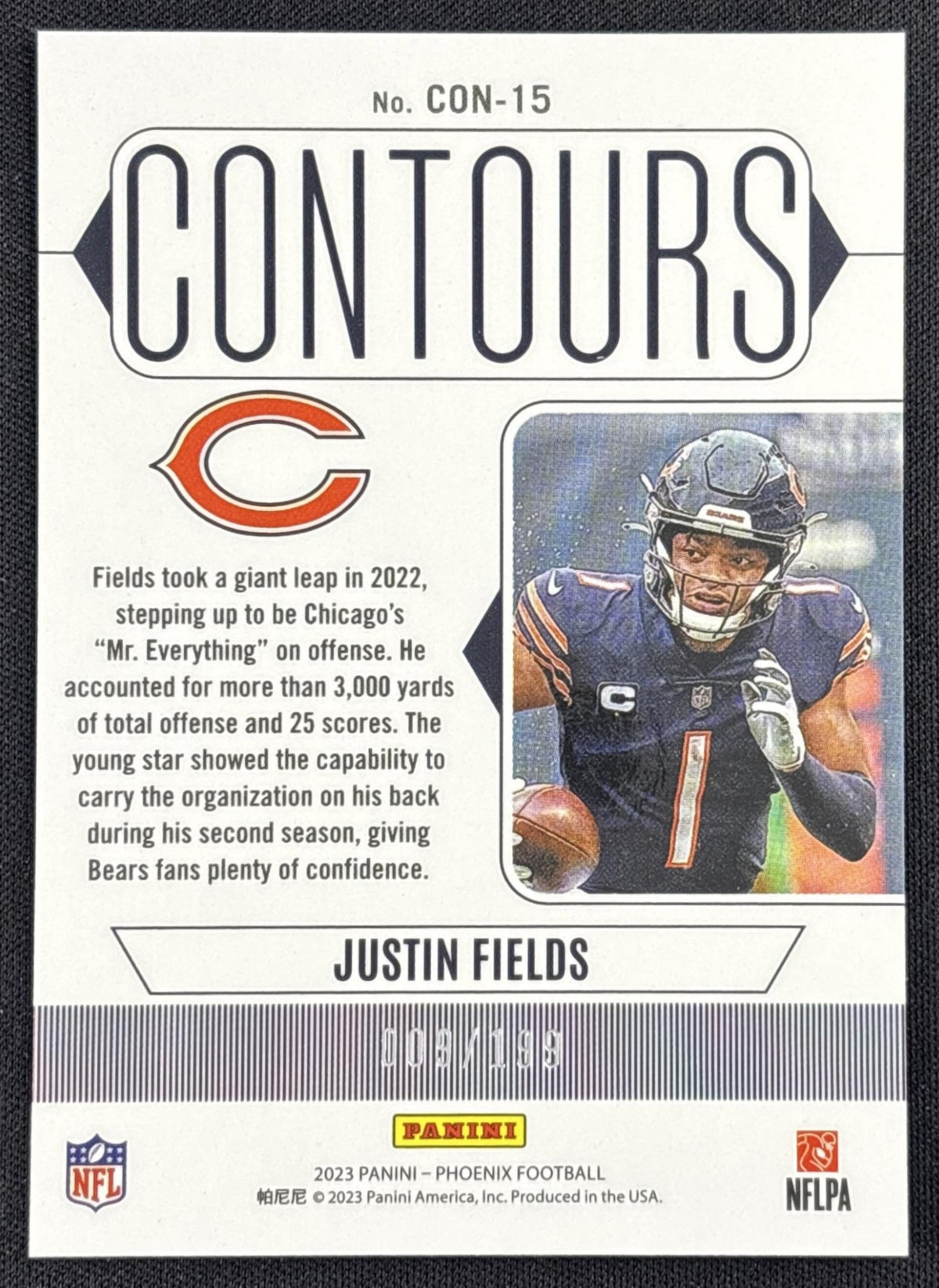 Justin Fields 2023 Panini Phoenix Contours Red /199 Bears