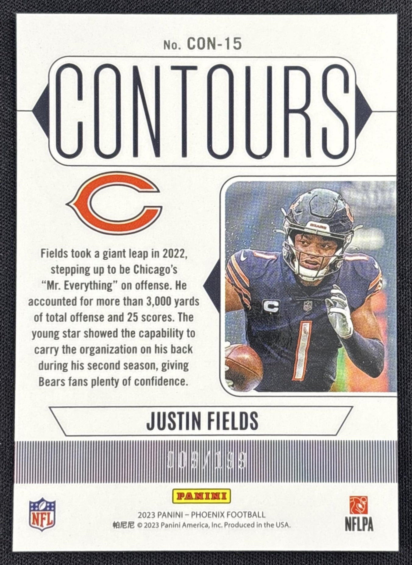 Justin Fields 2023 Panini Phoenix Contours Red /199 Bears