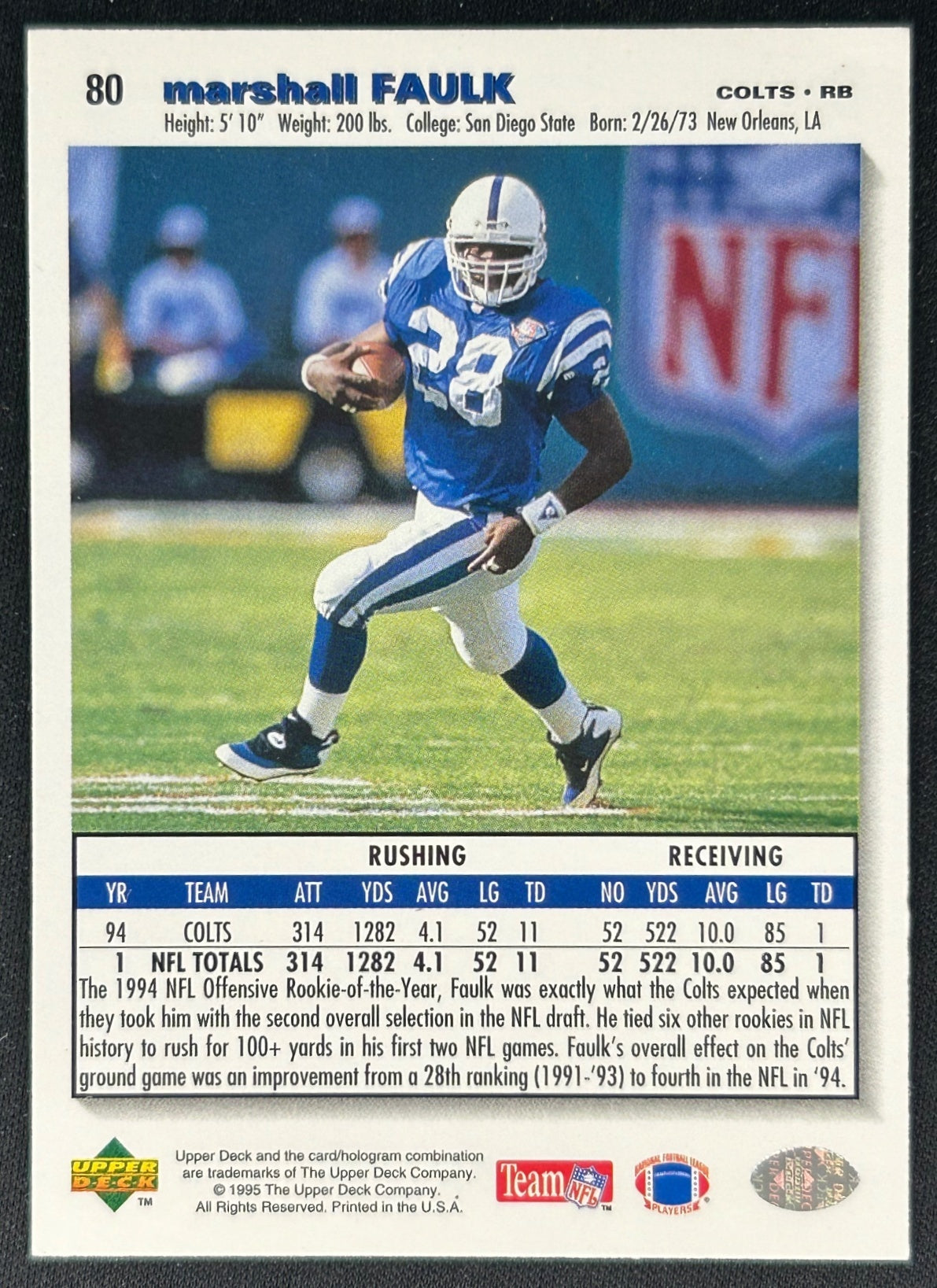 Marshall Faulk 1995 Collector's Choice Colts