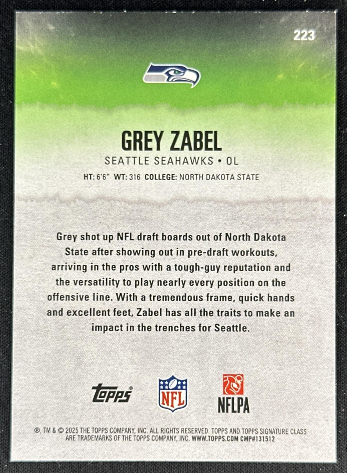 Grey Zabel 2025 Topps Signature Class Rookie Red & Black Foil Seahawks back