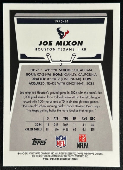 Joe Mixon 2025 Topps Chrome 1975 Texans Sports Trading Cards