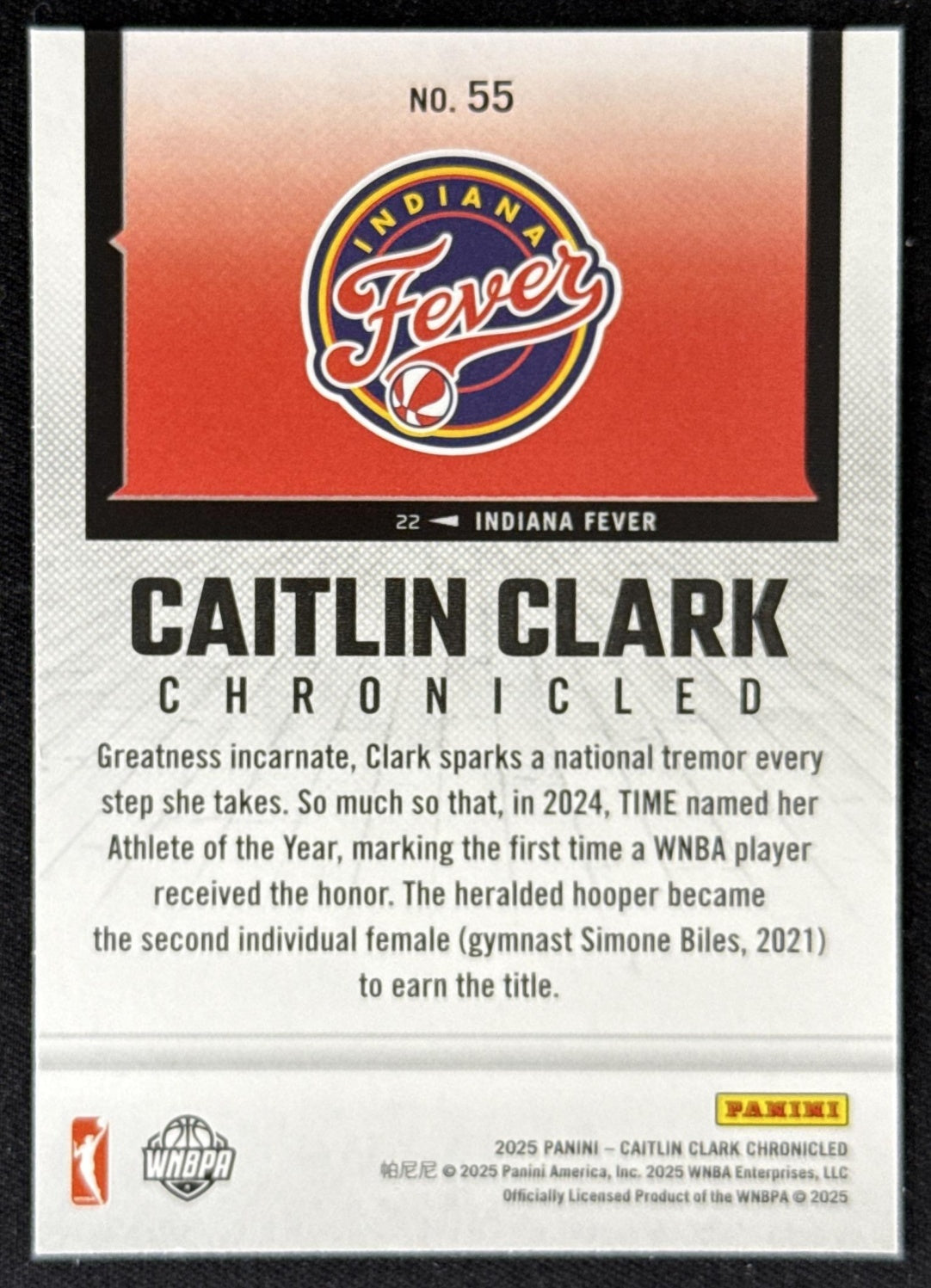 Caitlin Clark 2025 Panini Chronicled Life Style Fever 55 Sports Trading Card
