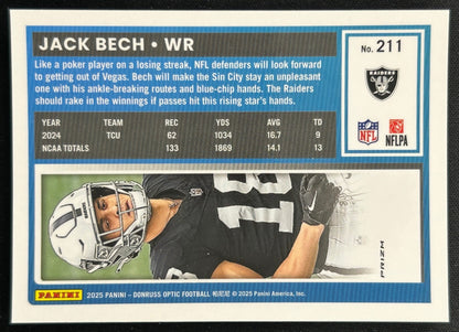 Jack Bech 2025 Donruss Optic Rated Rookie Blue Hyper Prizm Raiders Sports Trading Cards